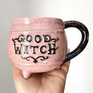 NEW Halloween Pink Cauldron Good Witch Ceramic Mug